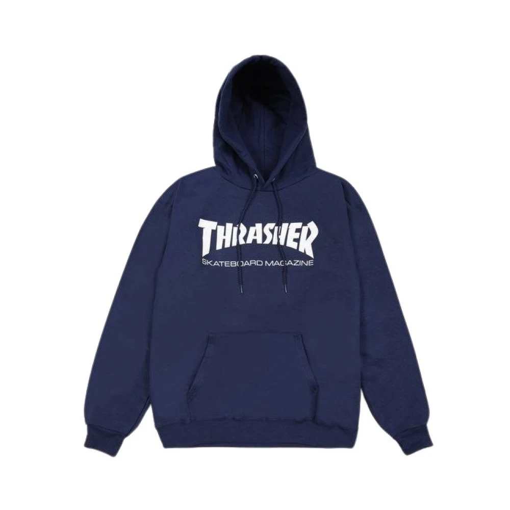 Thrasher Navy White Skatemag Hood Sweatshirt met Lange Mouwen Blue Heren