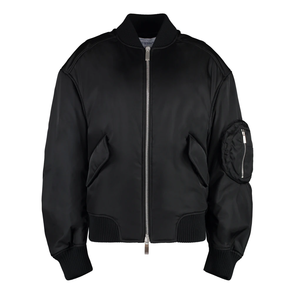 Off White Women's Black Bomber Jackets, S, Stylish Nylon Bomber Jacket