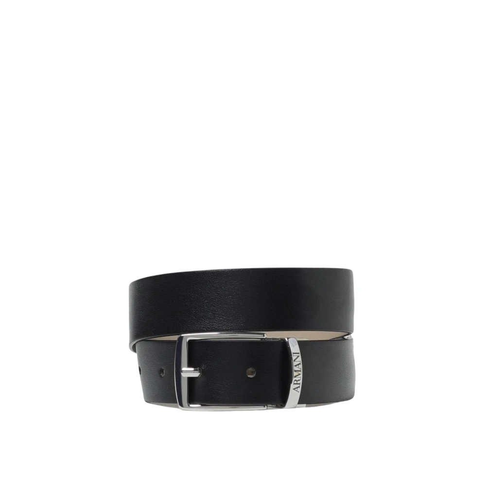 Emporio Armani Unisex Black Reversible Leather Belt With Buckle