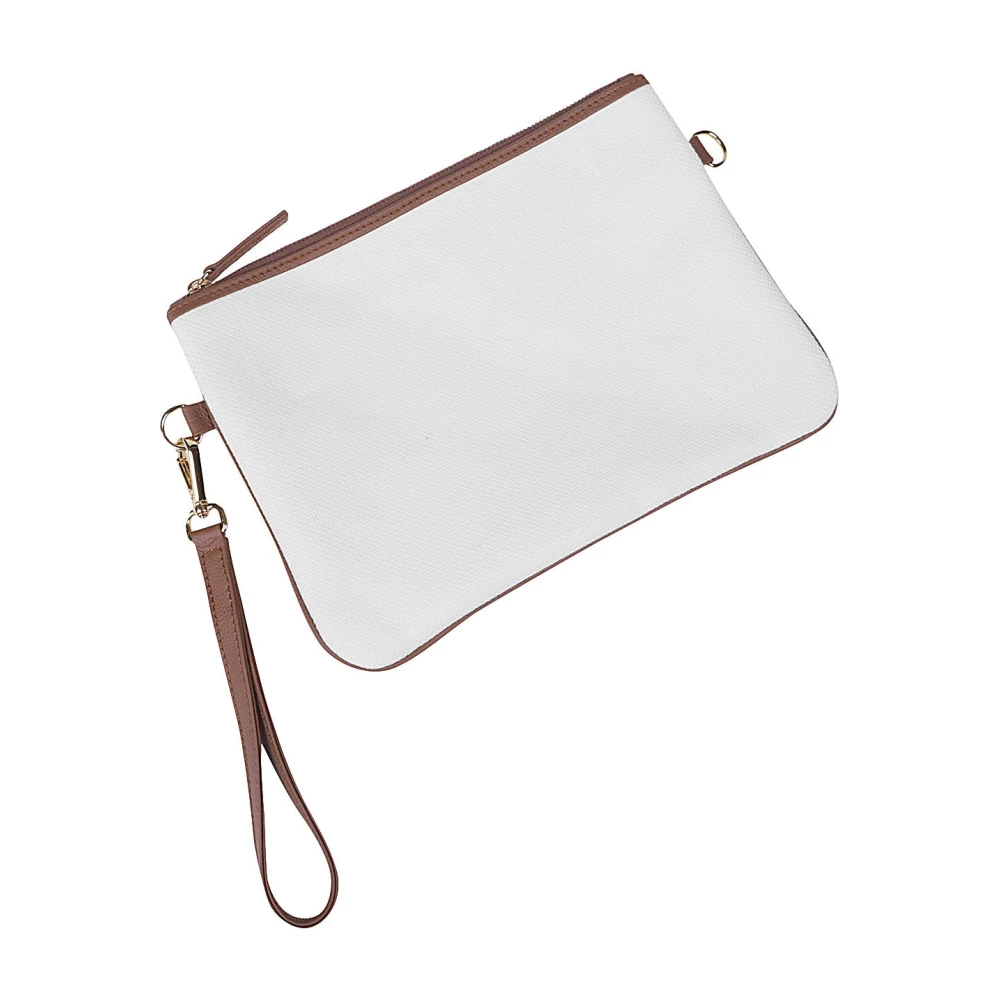 Eleventy Katoen en Leren Clutch Tas White Dames