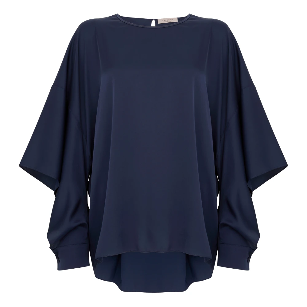D.Exterior Blauwe Open Mouw Shirt Blue Dames