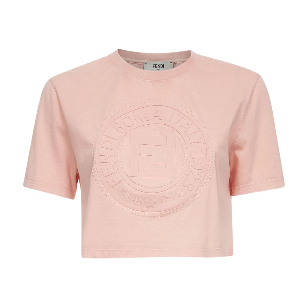 Fendi Women's Pink T-Shirts, M, Stamp 1925 Embossed T-Shirt