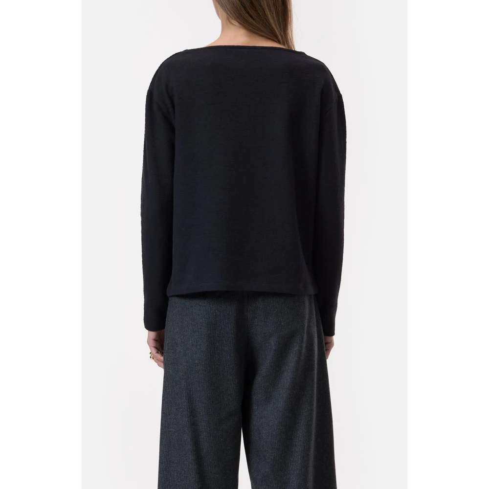 closed Gedrapeerd wollen jersey top Black Dames