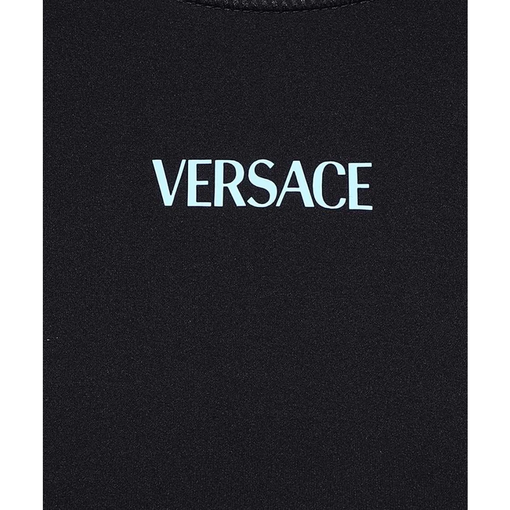Versace Stijlvolle Crop Top met Logo Print Black Dames