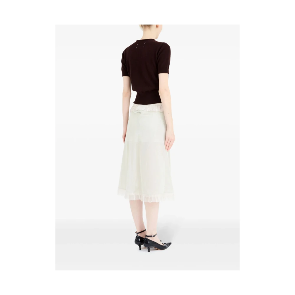 Maison Margiela Geruite Patroon Ruche Zoom Rok White Dames
