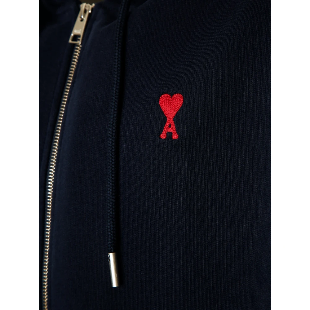Ami Paris Gebreide Half-Zip Trui met Opstaande Kraag Blue Heren