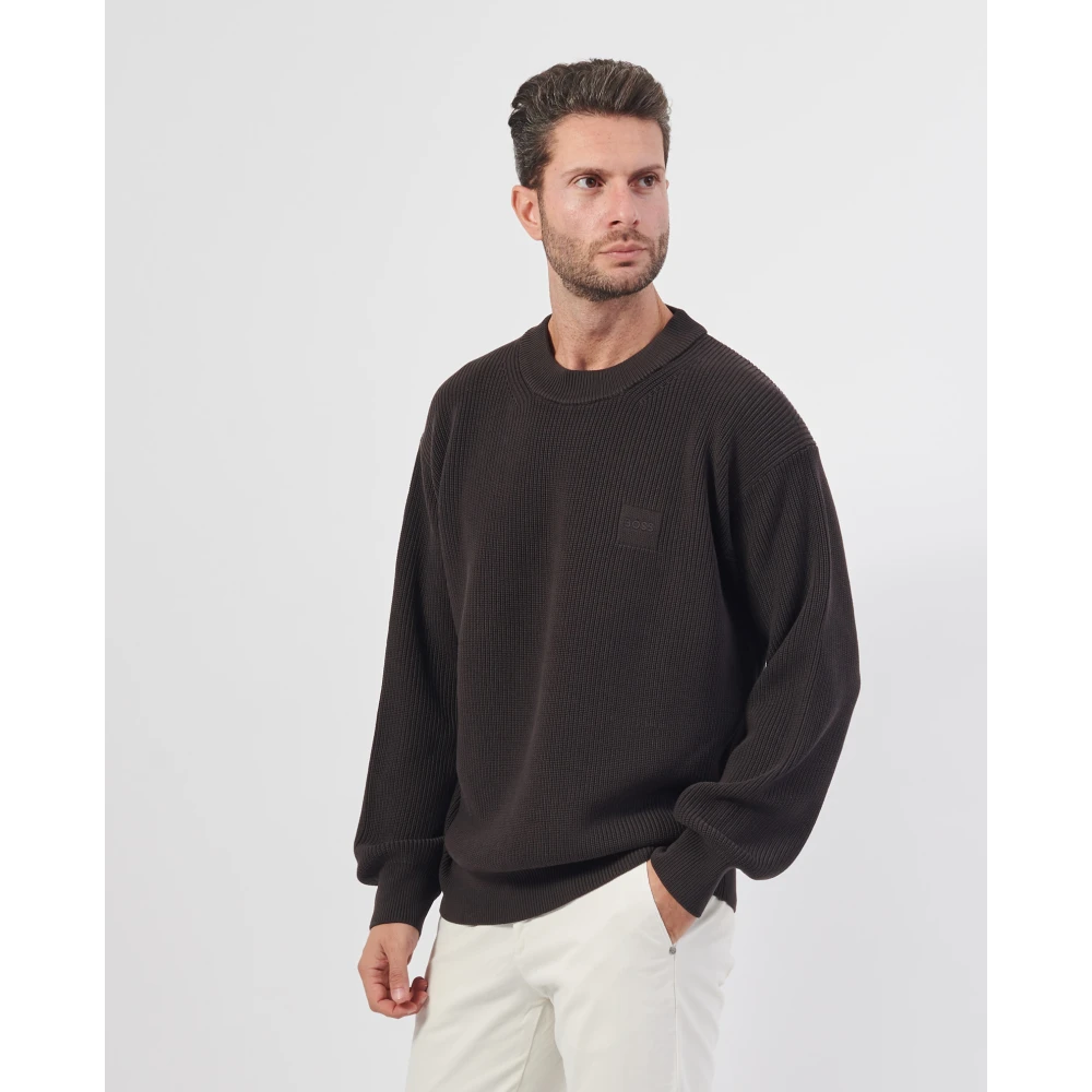 Hugo Boss Bruine Sweater Regular Fit Zachte Garens Brown Heren