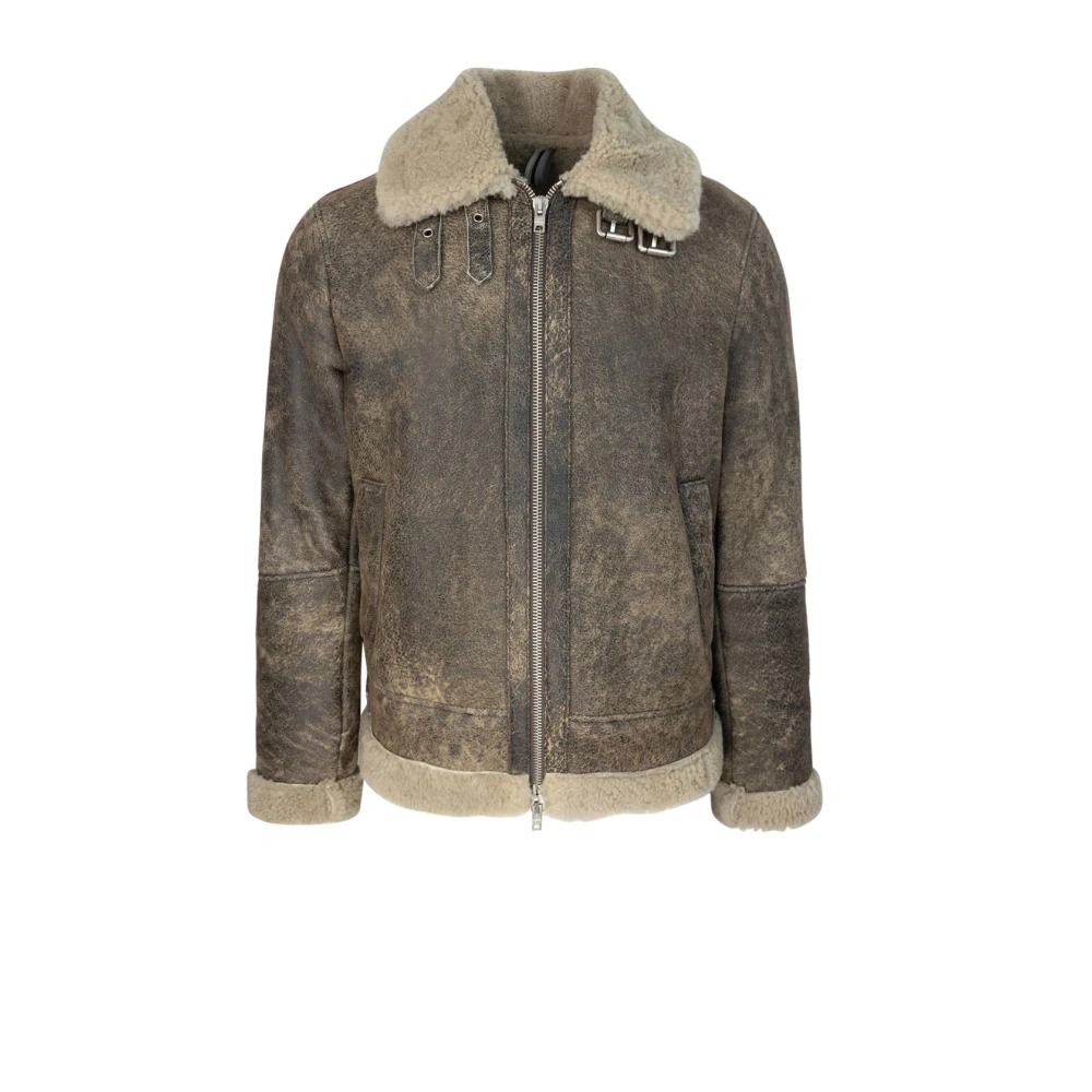 Dfour Shearling Rits Bruine Jas Brown Heren