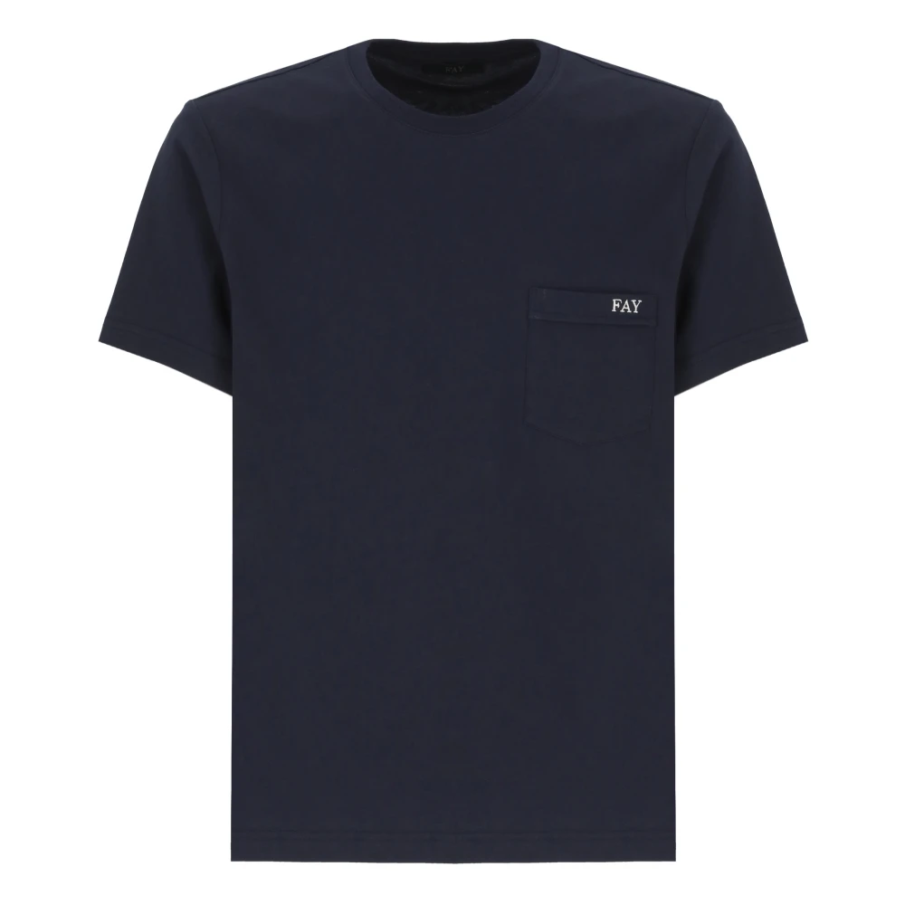 Fay Blauw Katoenen T-shirt met Zak Blue Heren