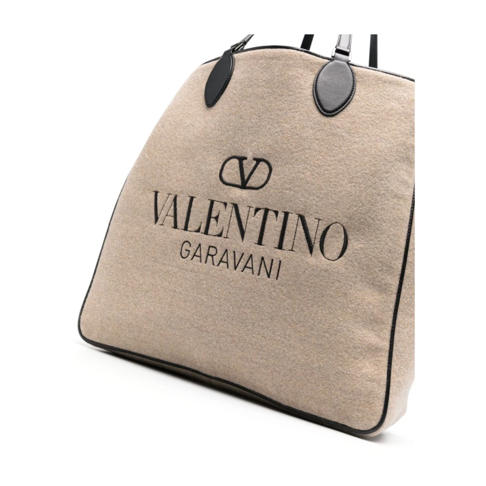 Valentino Garavani Omkeerbare leren tas met geborduurd logo Beige Heren