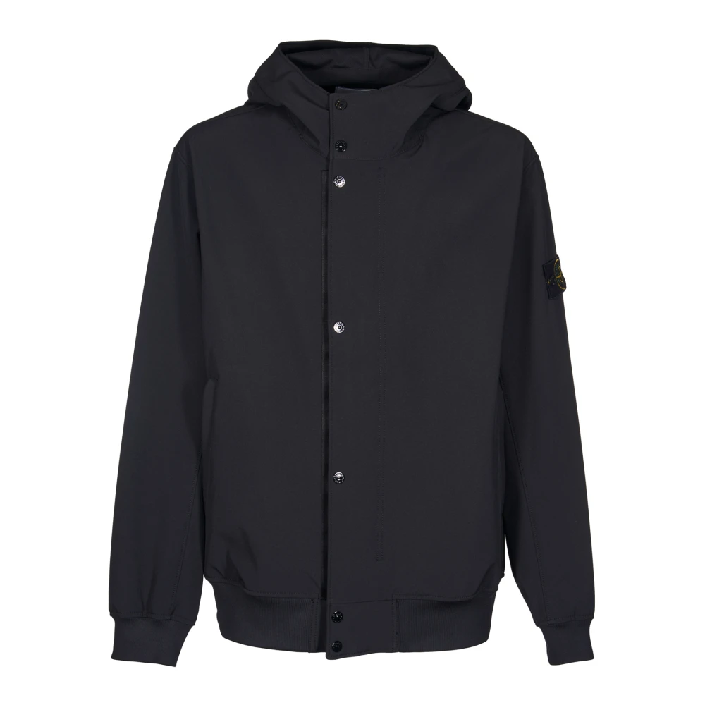 Stone Island Zwarte Technische Drielaagse Jas met Capuchon Black Heren