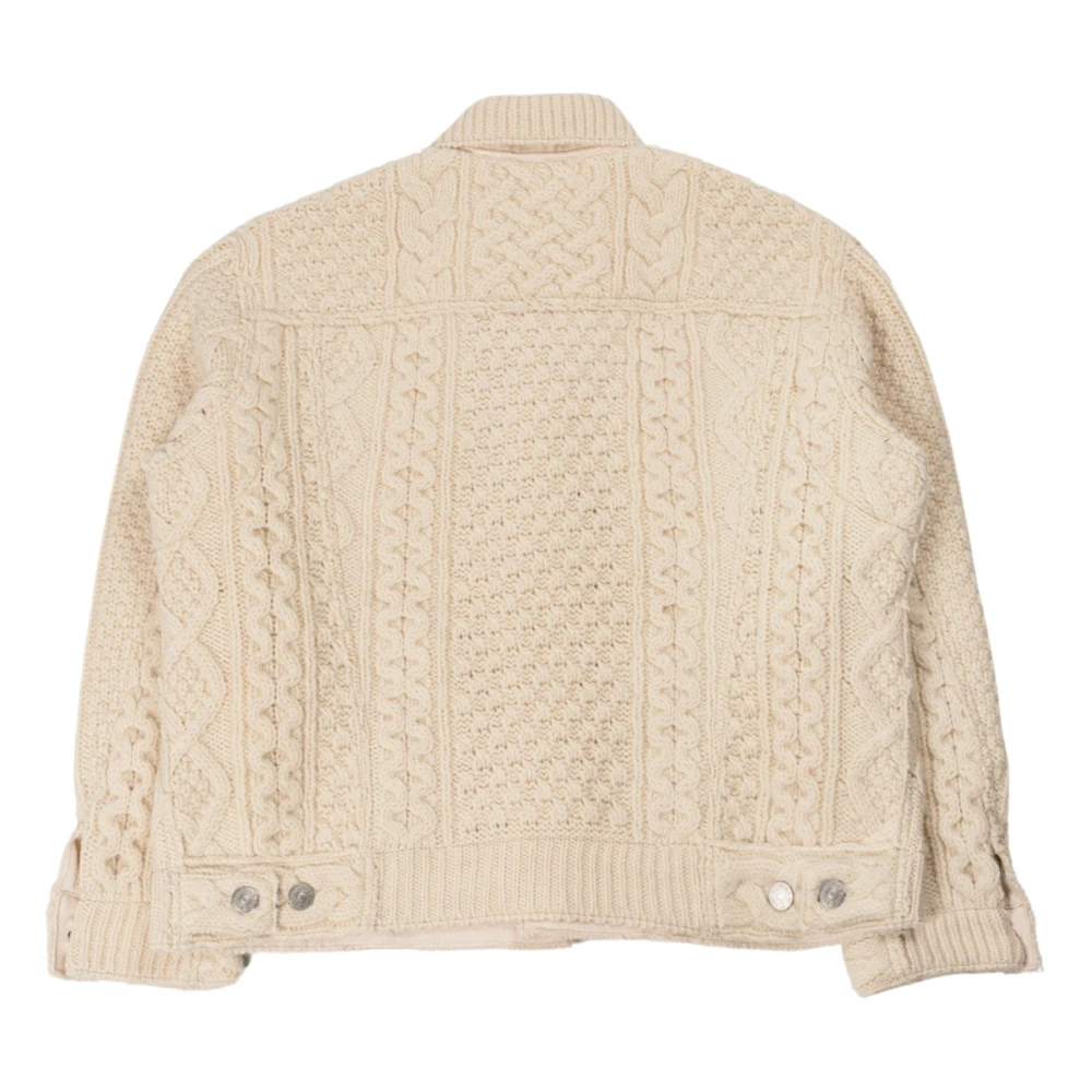 Junya Watanabe Wollen jas in natuurlijk Aran-patroon Beige Heren