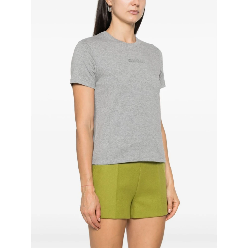 Gucci Heather Grey Jersey Logo T-shirt Gray Dames