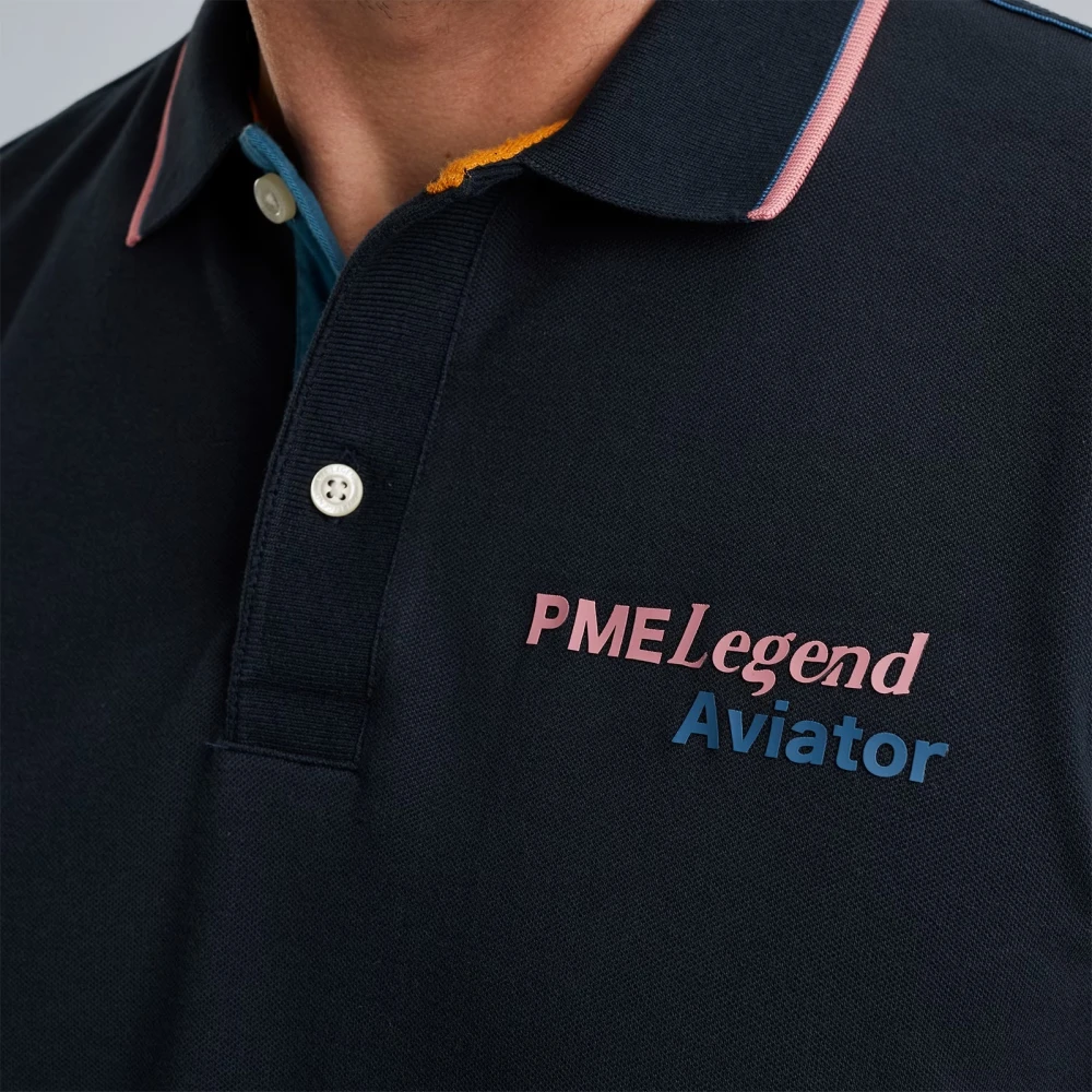 PME Legend Stretch Piqué Polo met Ribdetails Blue Heren