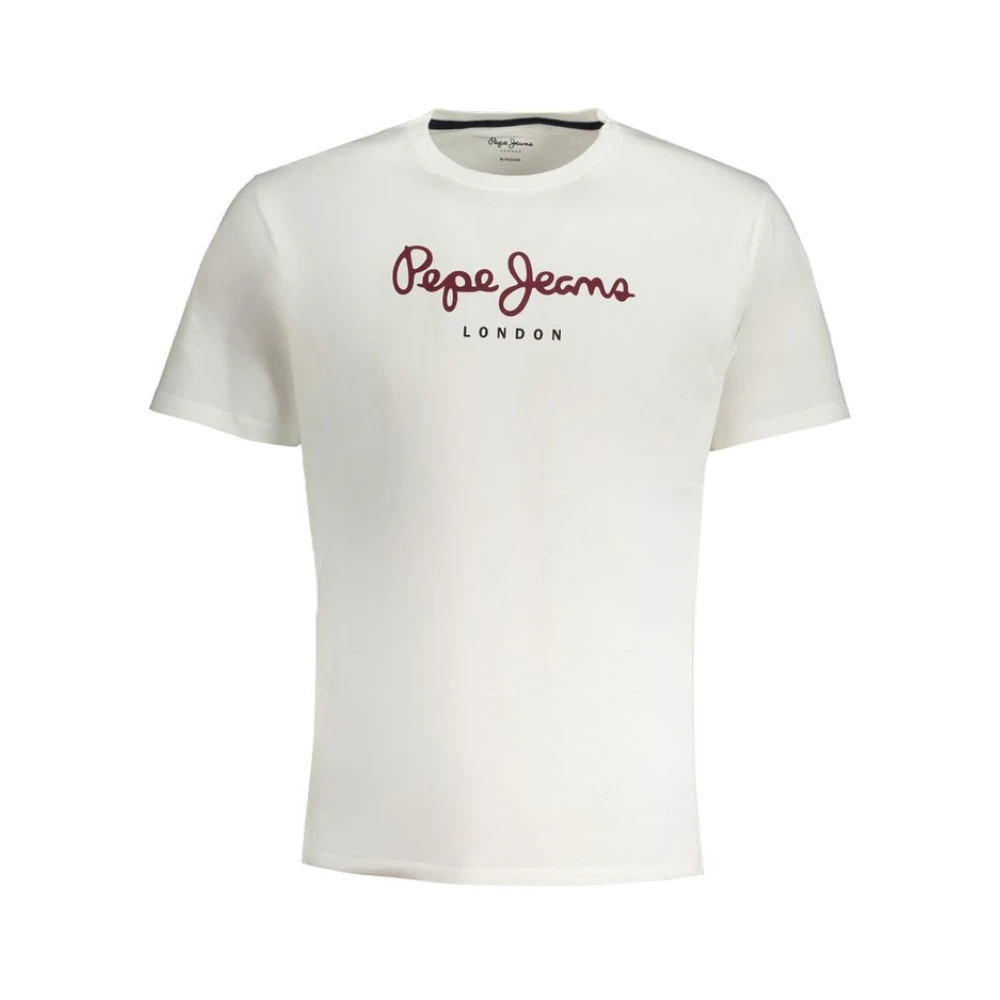 Pepe Jeans Men's White Cotton T-Shirt With Print Logo