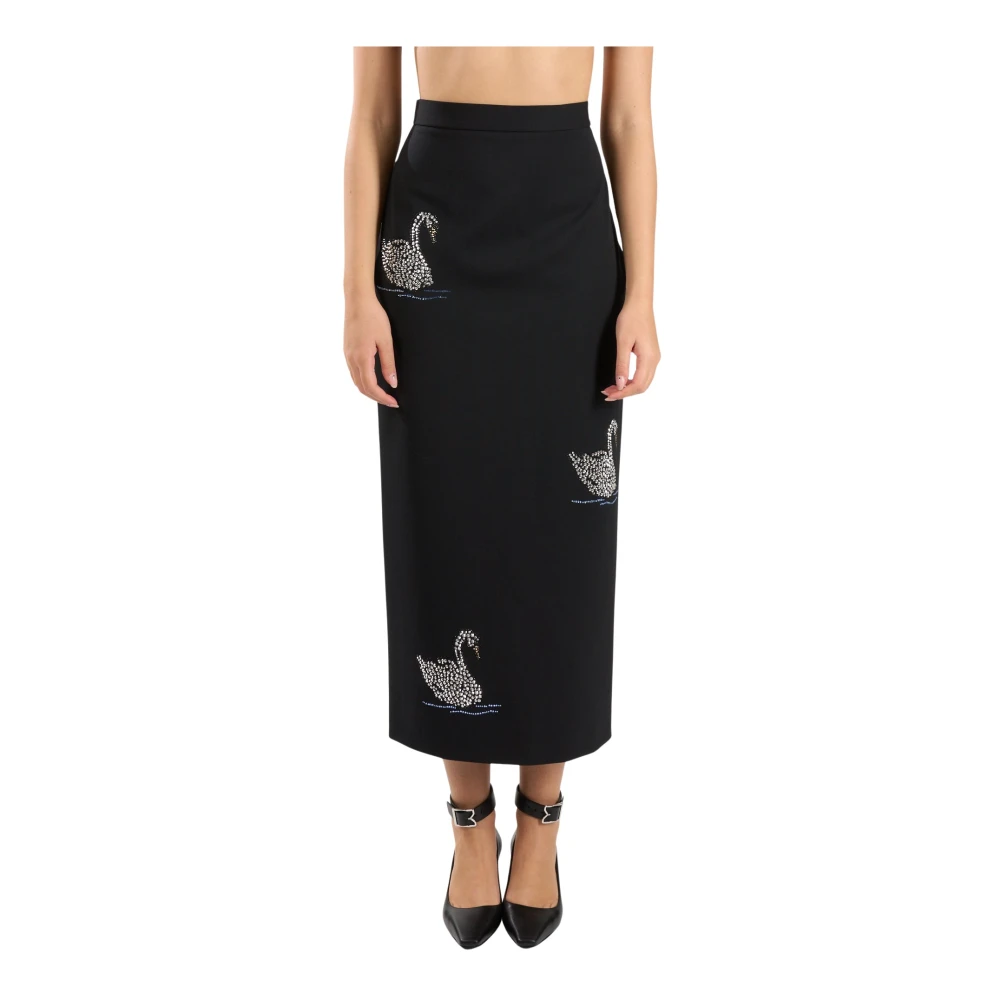 Msgm Zwaan Versierde Wollen Midi Rok Black Dames