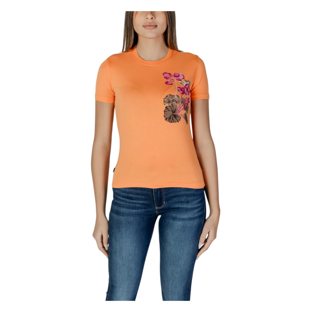 Desigual Women's Orange Print Round Neck T-Shirt Extra Small