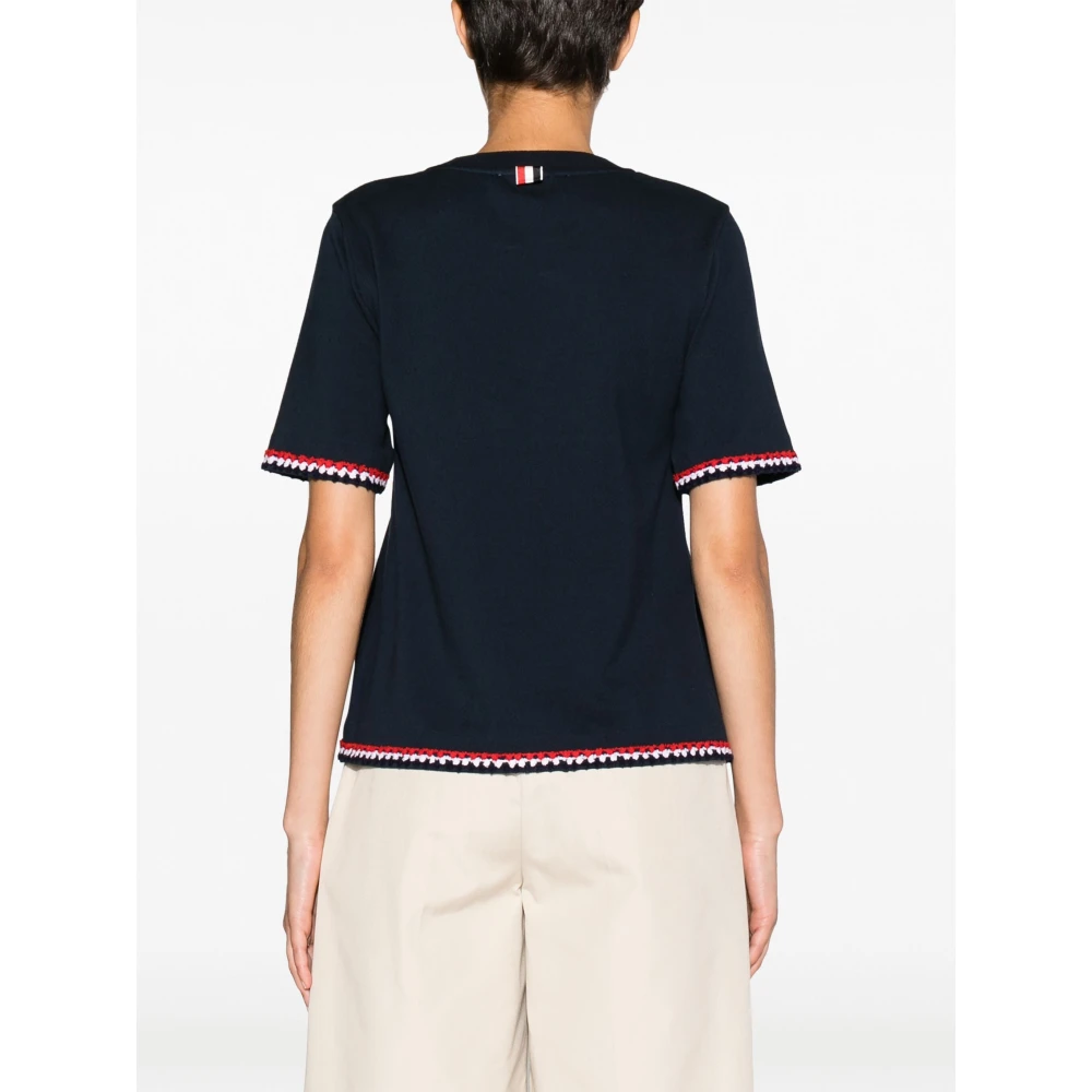 Thom Browne Navy Tricolor Gestreept Katoenen Tee Blue Dames