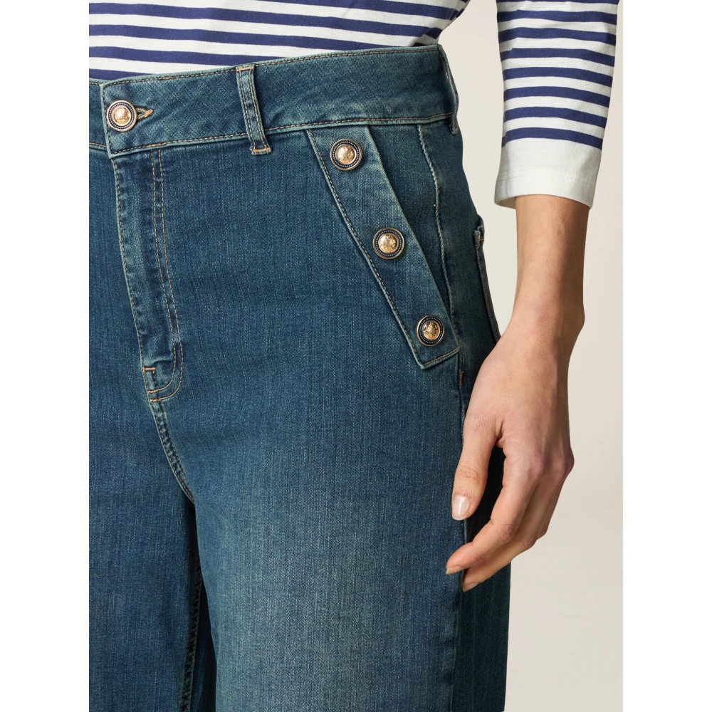 Oltre Wide Leg Cropped Jeans Blue Dames