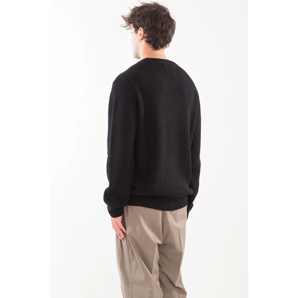 Seven Gauge Geribbelde Merinos Crewneck Sweater Black Heren