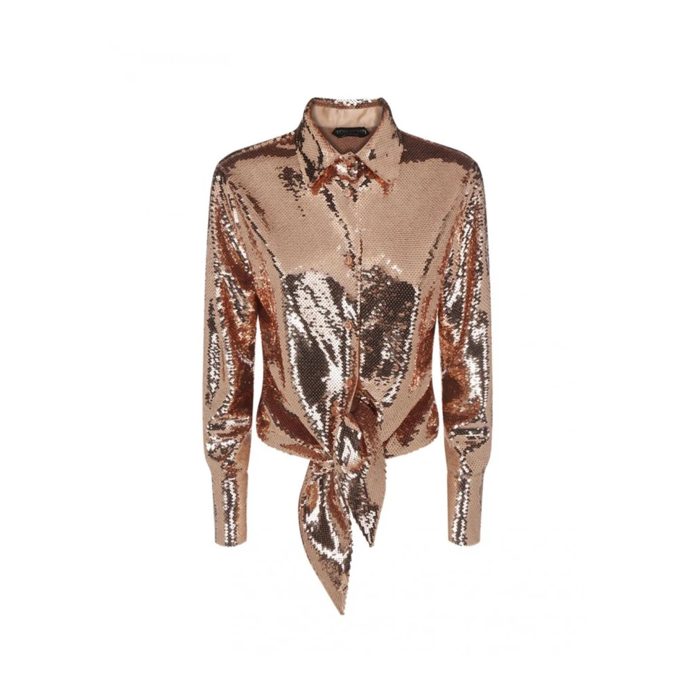 Tom Ford Glamoureuze Gouden Pailletten Shirt Brown Dames