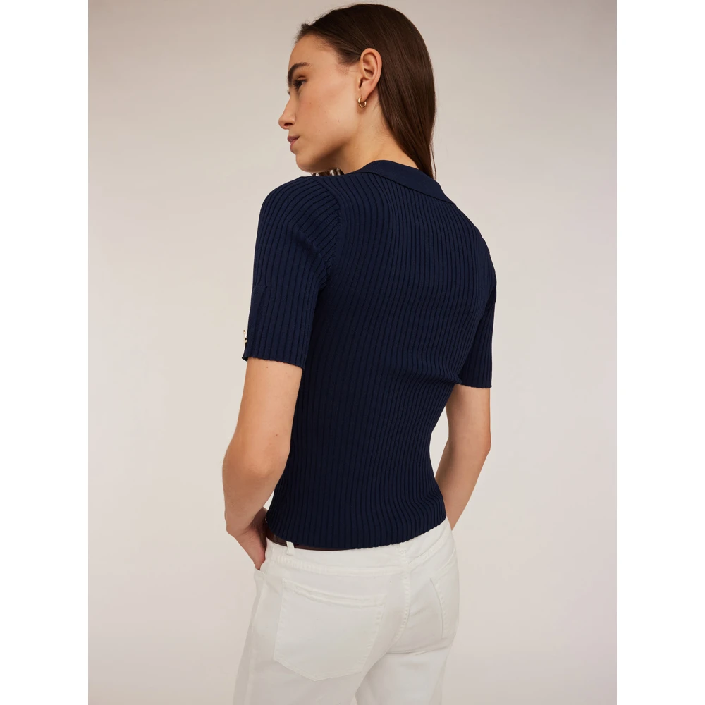 Motivi Ribgebreid Poloshirt Blue Dames