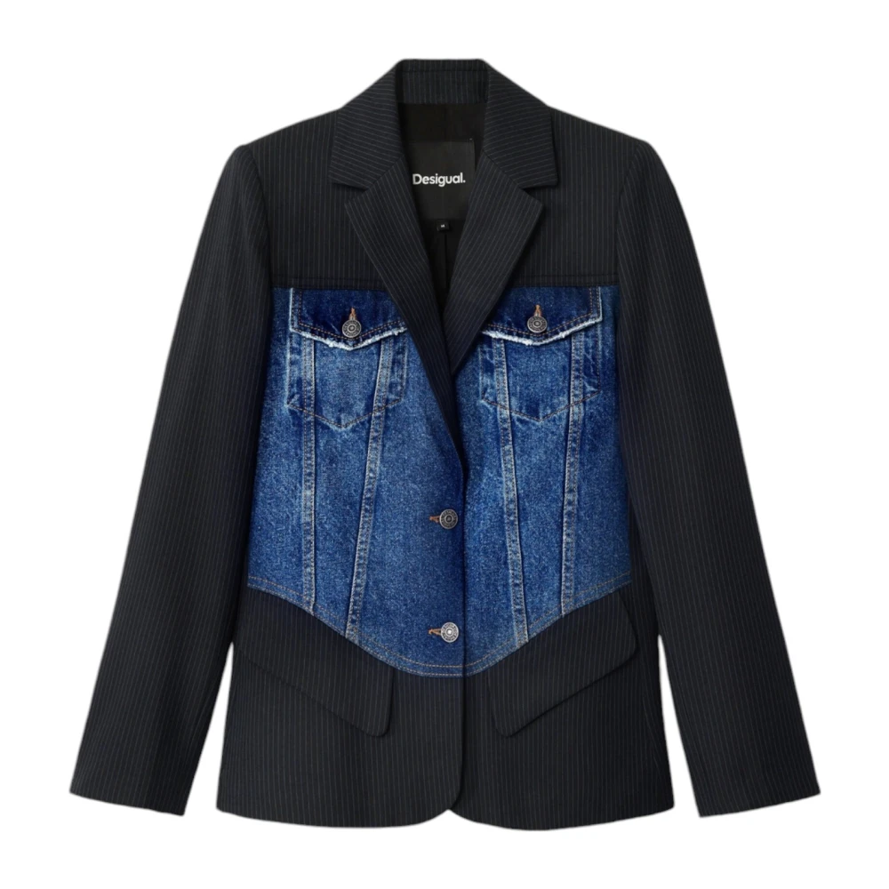 Desigual Zwarte Geknoopte Blazer met Voorzakken Black Dames