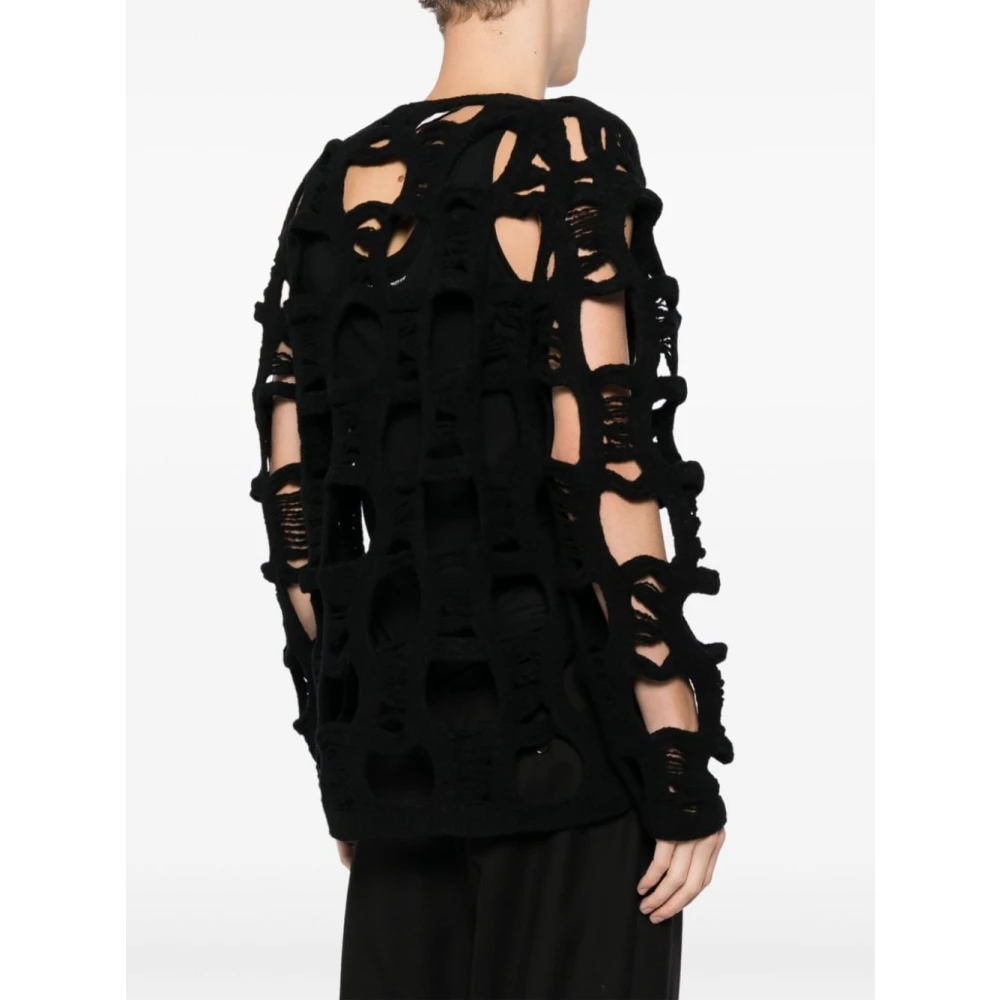 Comme des Garçons Zwarte Wol Mesh Trui Black Heren