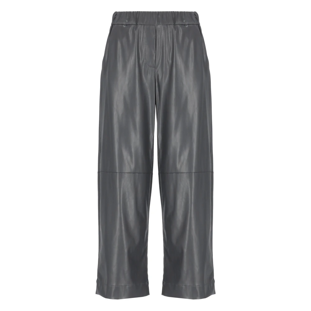 Antonelli Firenze Grijze Leren Broek Elastische Taille Zakken Gray Dames
