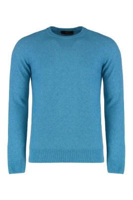 Räfflad stickad crew-neck tröja i kaschmir