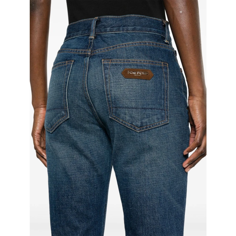 Tom Ford Indigo Blauwe Stonewashed Denim Jeans Blue Dames