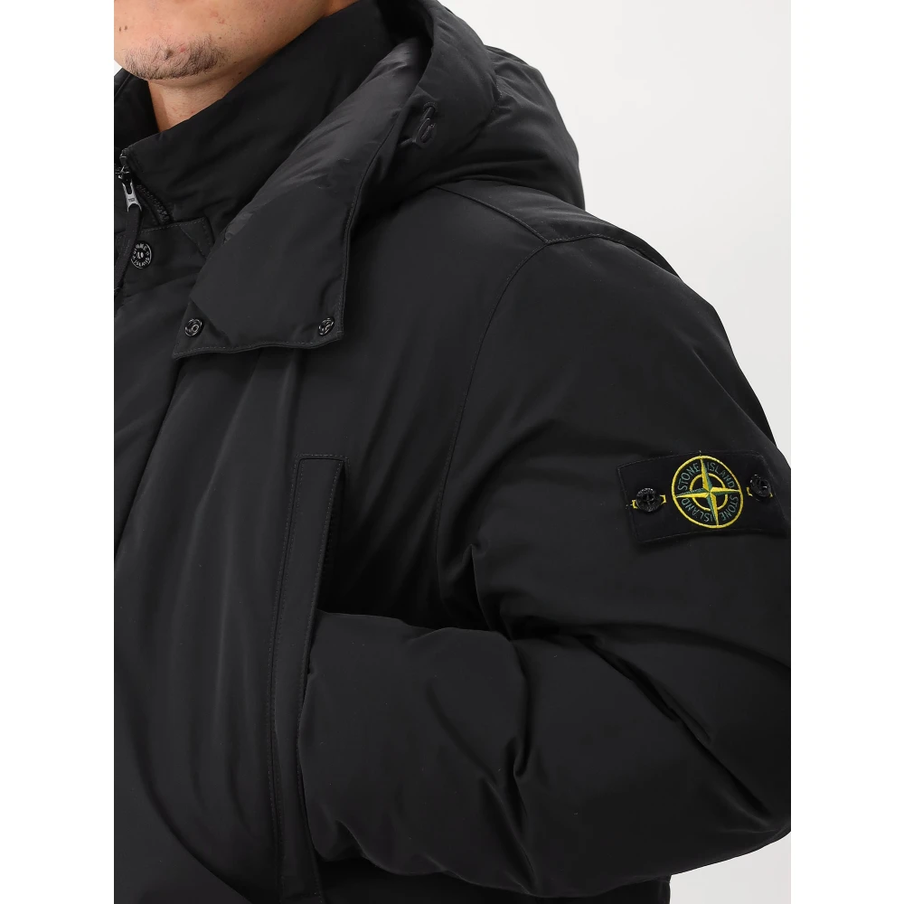 Stone Island Zwarte Lange Dons Parka Micro Twill Black Heren