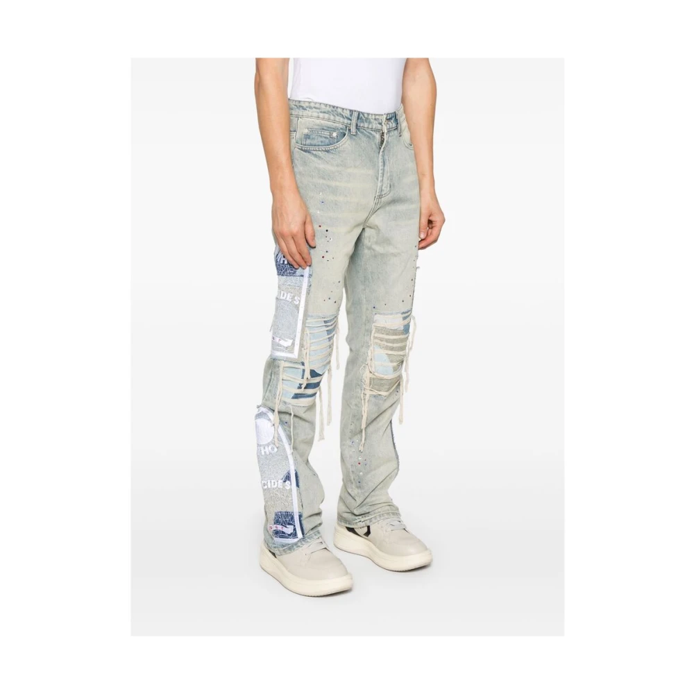 Who Decides War Versleten denim jeans met kristalversiering Blue Heren
