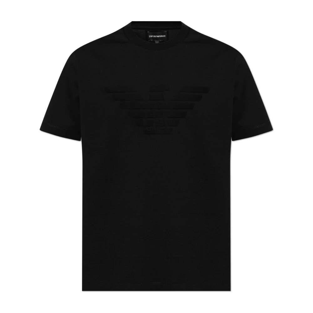 Emporio Armani Svart Logo Jacquard Cotton Kortärmad T-Shirt