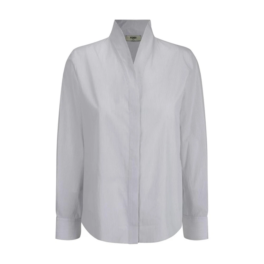 Fendi Gestreept V-hals Katoenen Shirt White Dames