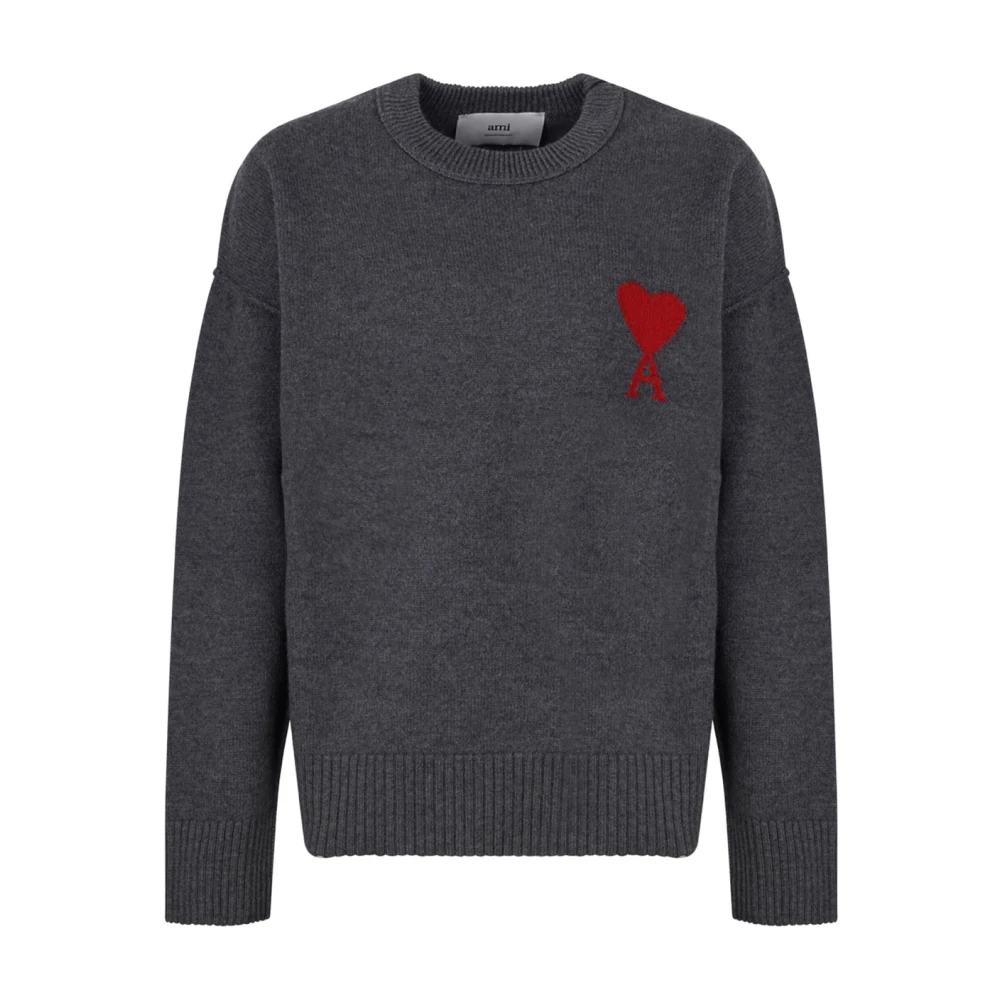 Ami Paris Unisex - Grey Crewneck Wool Sweater With Ami De Coeur Grey - Size: M - Immagine 6