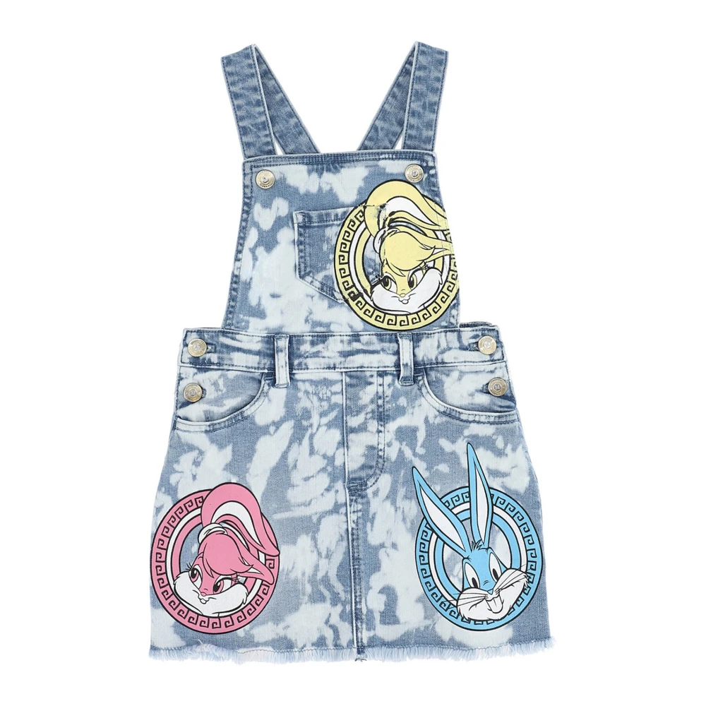 Monnalisa Girls Blue Printed Cotton Denim Salopette - Jumpsuits - 3 Y - Kids