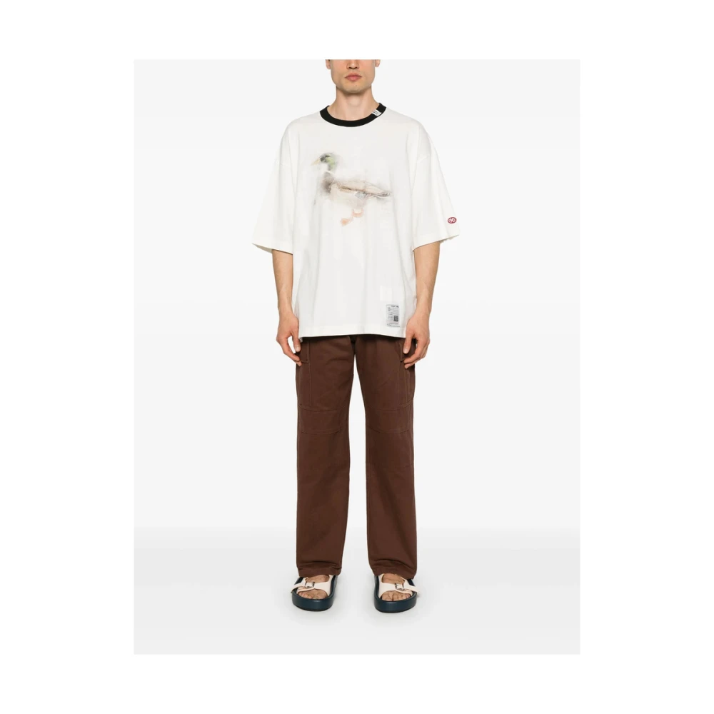 Mihara Yasuhiro Wit Logo Print Crew Neck T-shirt White Heren