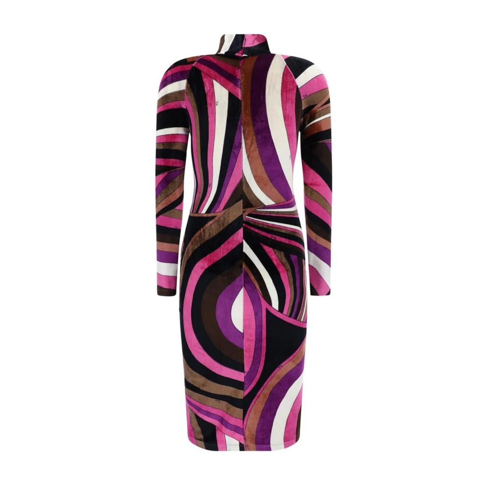 EMILIO PUCCI Fluwelen Mock Neck Midi Jurk met Gedrukt Patroon Multicolor Dames
