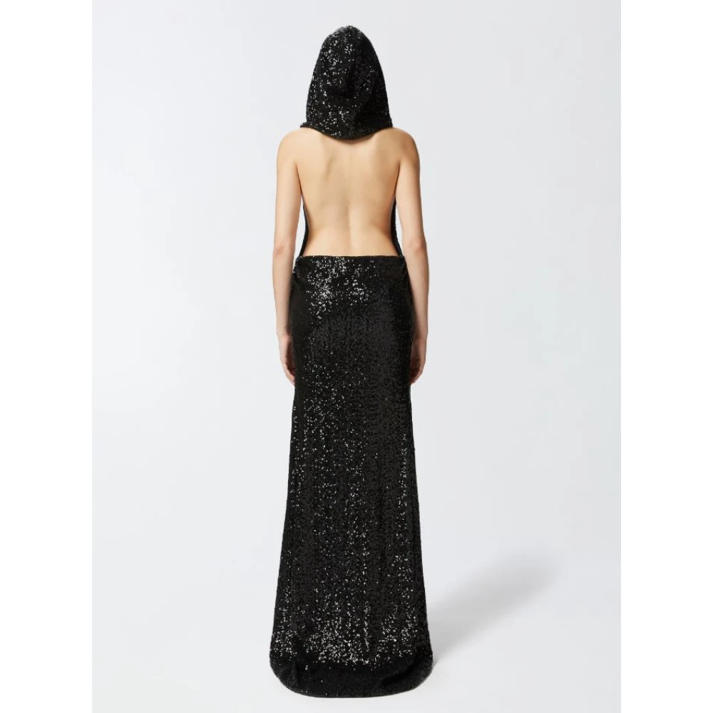 pinko Paillet Geborduurde Mouwloze Lange Jurk Black Dames