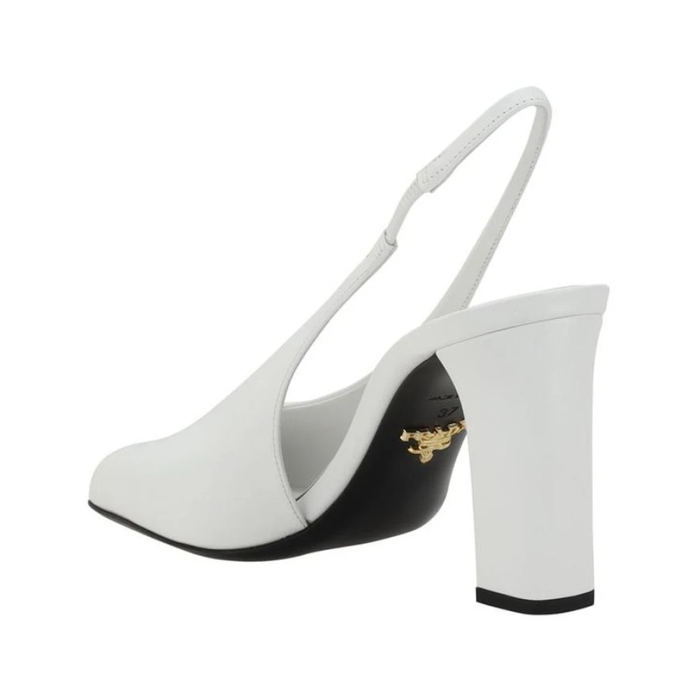 Prada Vierkante Neus Leren Slingback Pumps White Dames