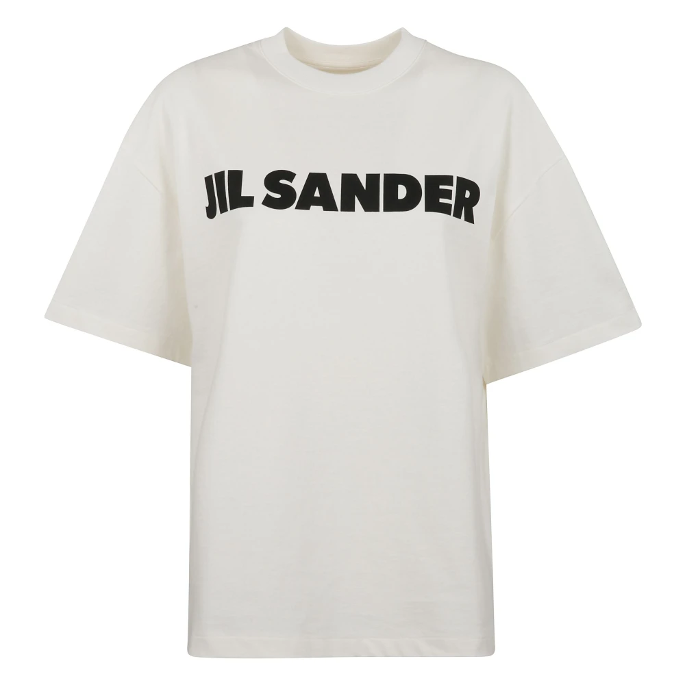 Jil Sander Wit T-shirt met Zwarte Borstlogo Print White Dames
