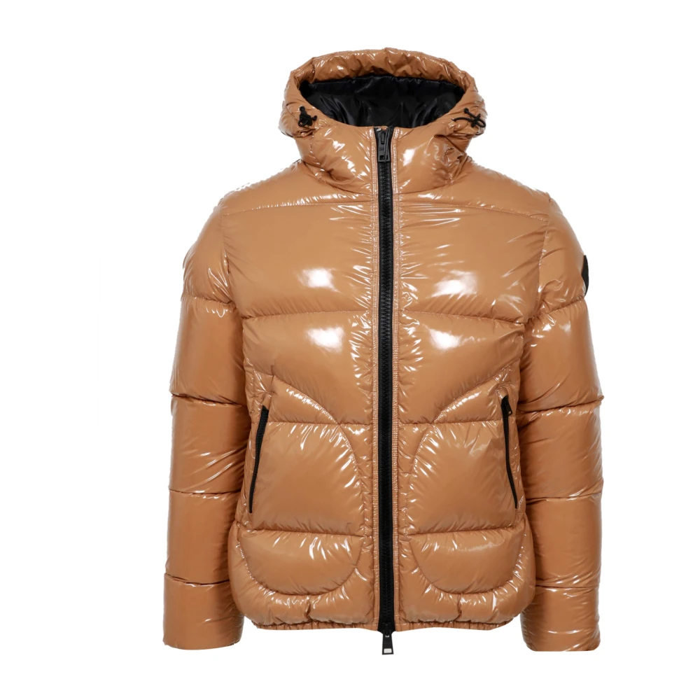 Herno Glanzende Waterdichte Gewatteerde Jas met Capuchon Brown Heren