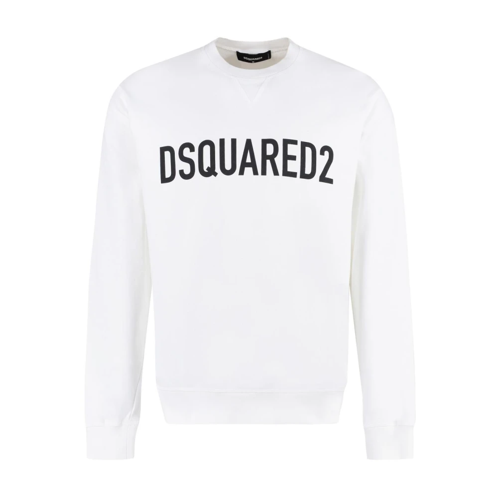 Dsquared2 Men's White Sweatshirts, Xl, Cotton Crew-Neck Sweatshirt