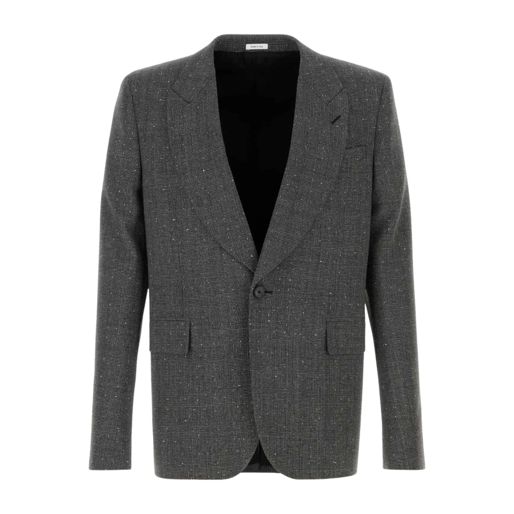 Alexander Mcqueen Gray Blazers, Male, L, Embroidered Glencheck Blazer