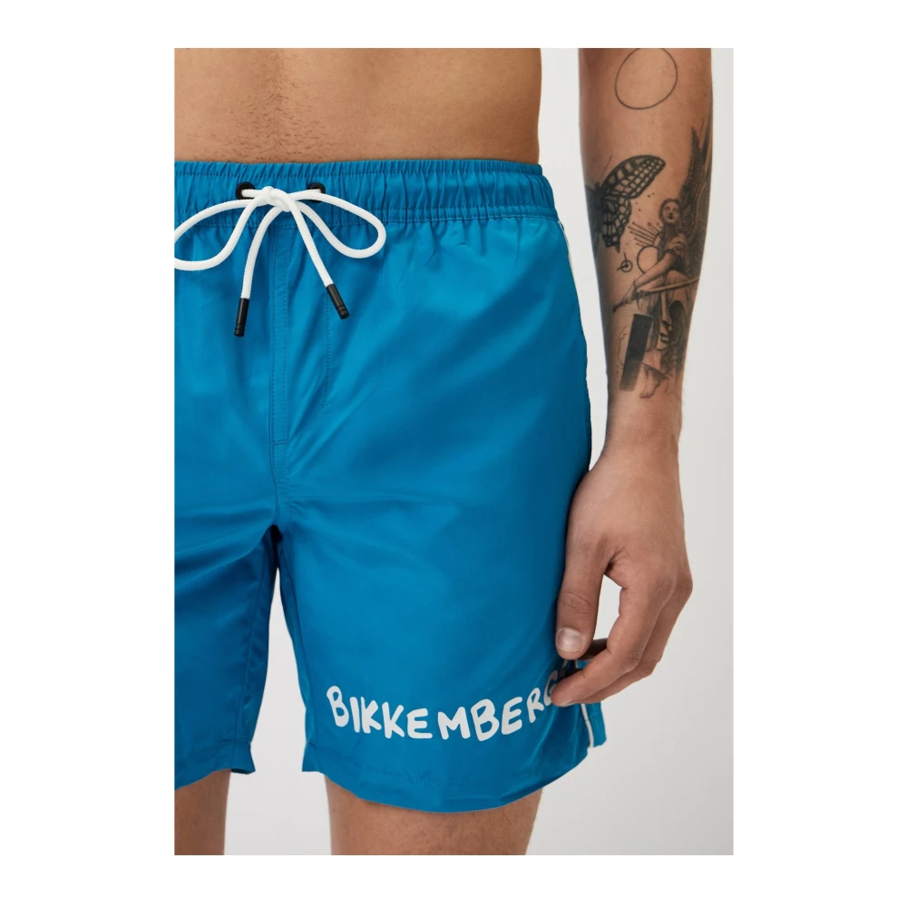Bikkembergs Logo Print Zwembroek Blauw Blue Heren