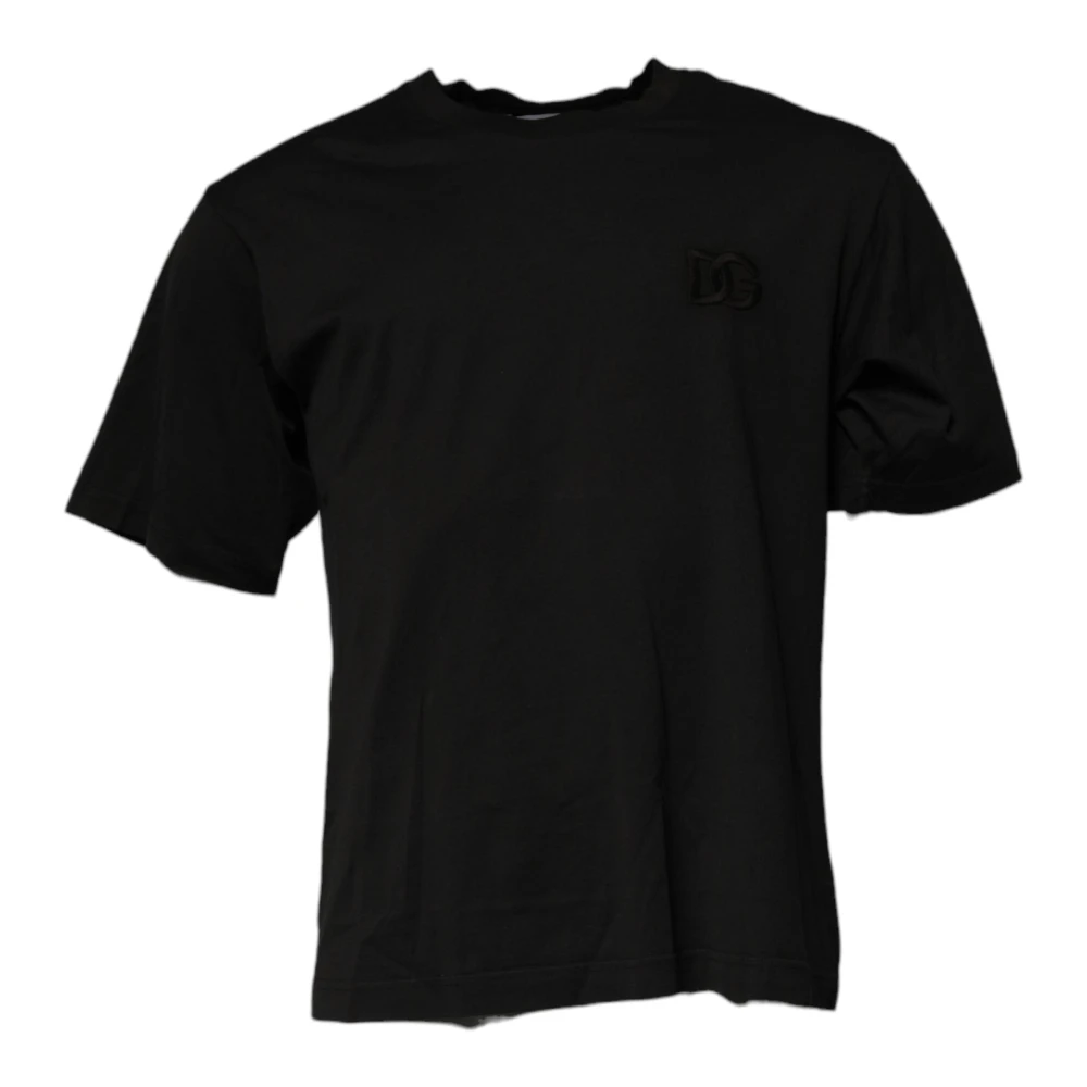 Dolce & Gabbana Black T-Shirts, Male, M, Logo Cotton Crew Neck T-Shirt