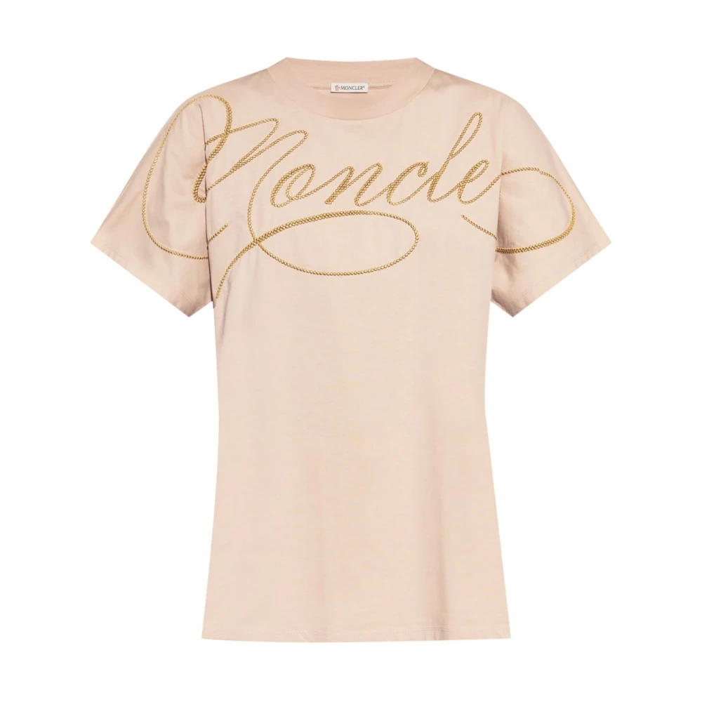 Moncler T-shirt met geborduurd logo Pink Dames