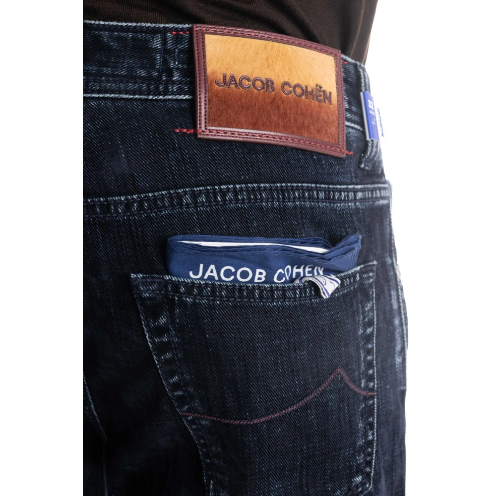 Jacob Cohën Blauwe Flocked Denim Scott Fit Jeans Blue Heren