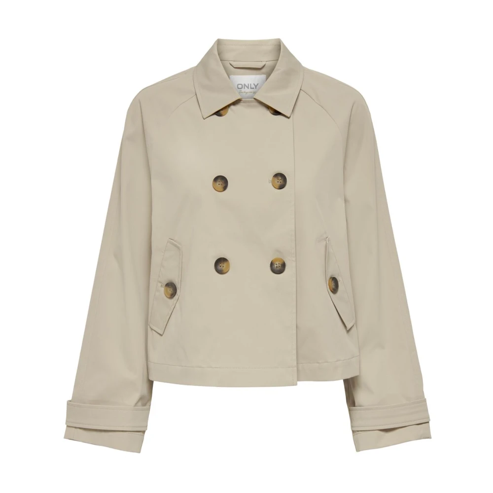 Tan Kort Trenchcoat med Knapper